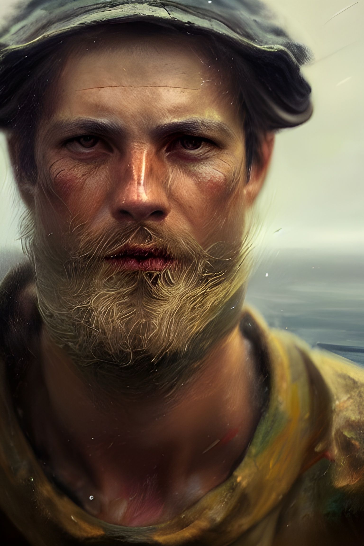 Hyperrealistic Fisherman Portrait in Expressionist Style