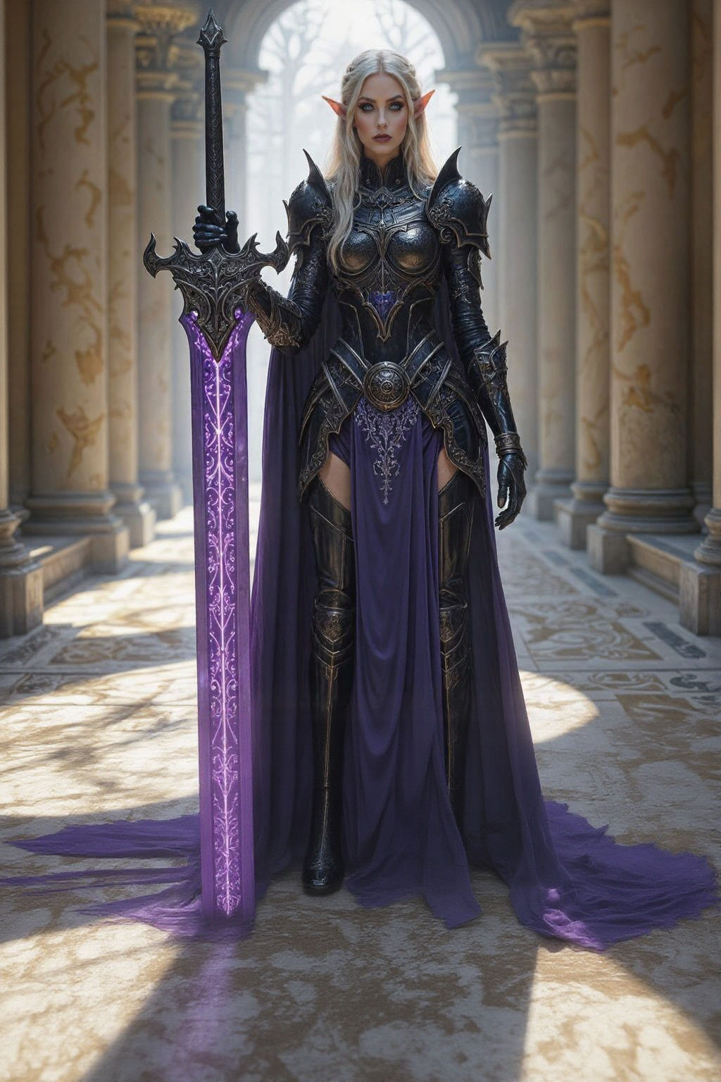 Elven Warrior in Gothic Armor in Sunlight