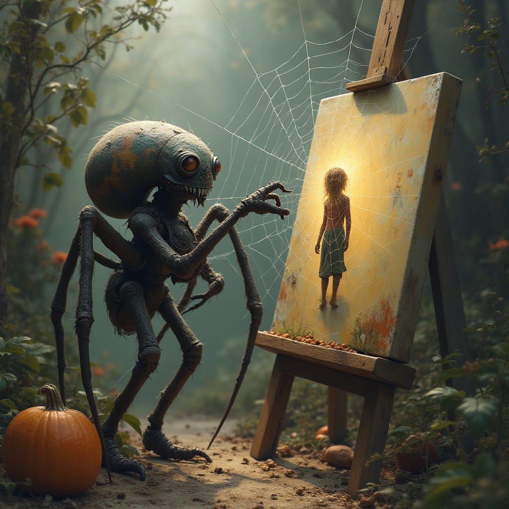 spider painting a human