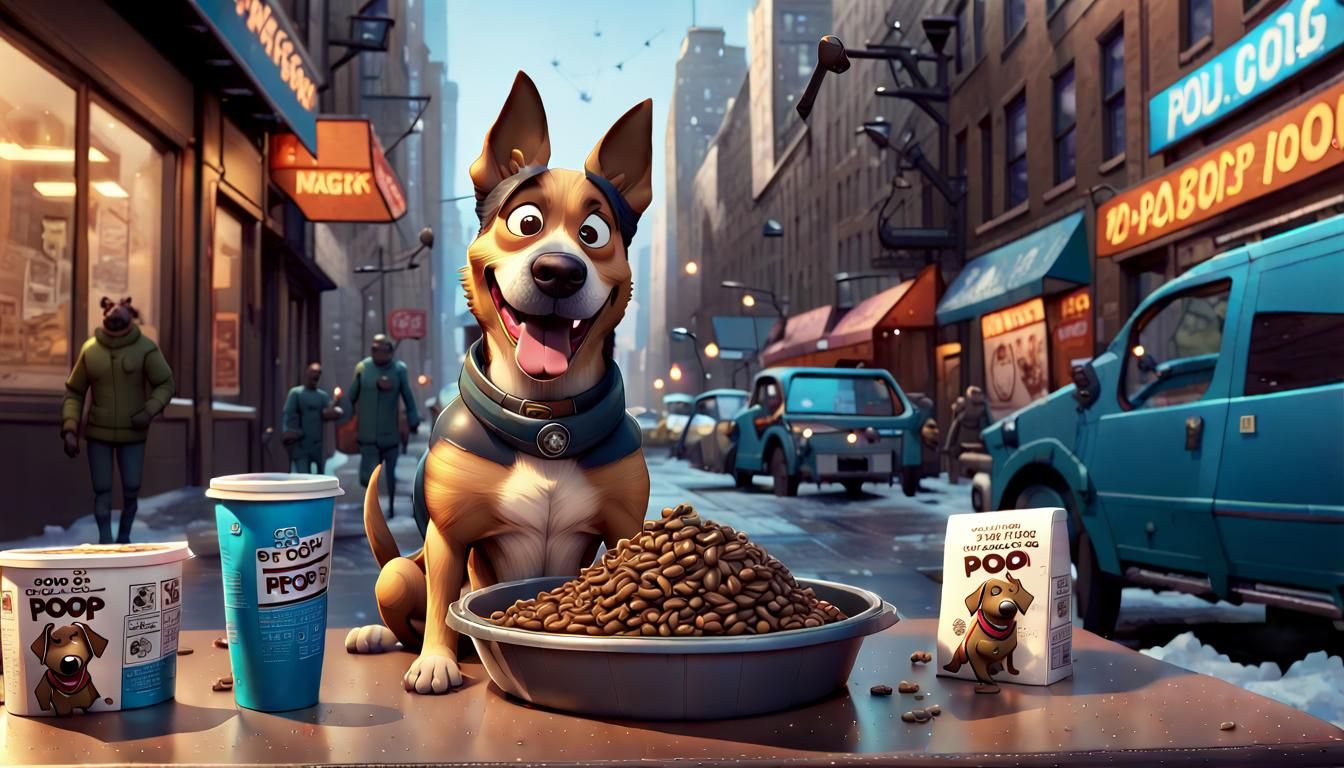 Dog Selling Poop in NYC: Comic Book Style Art