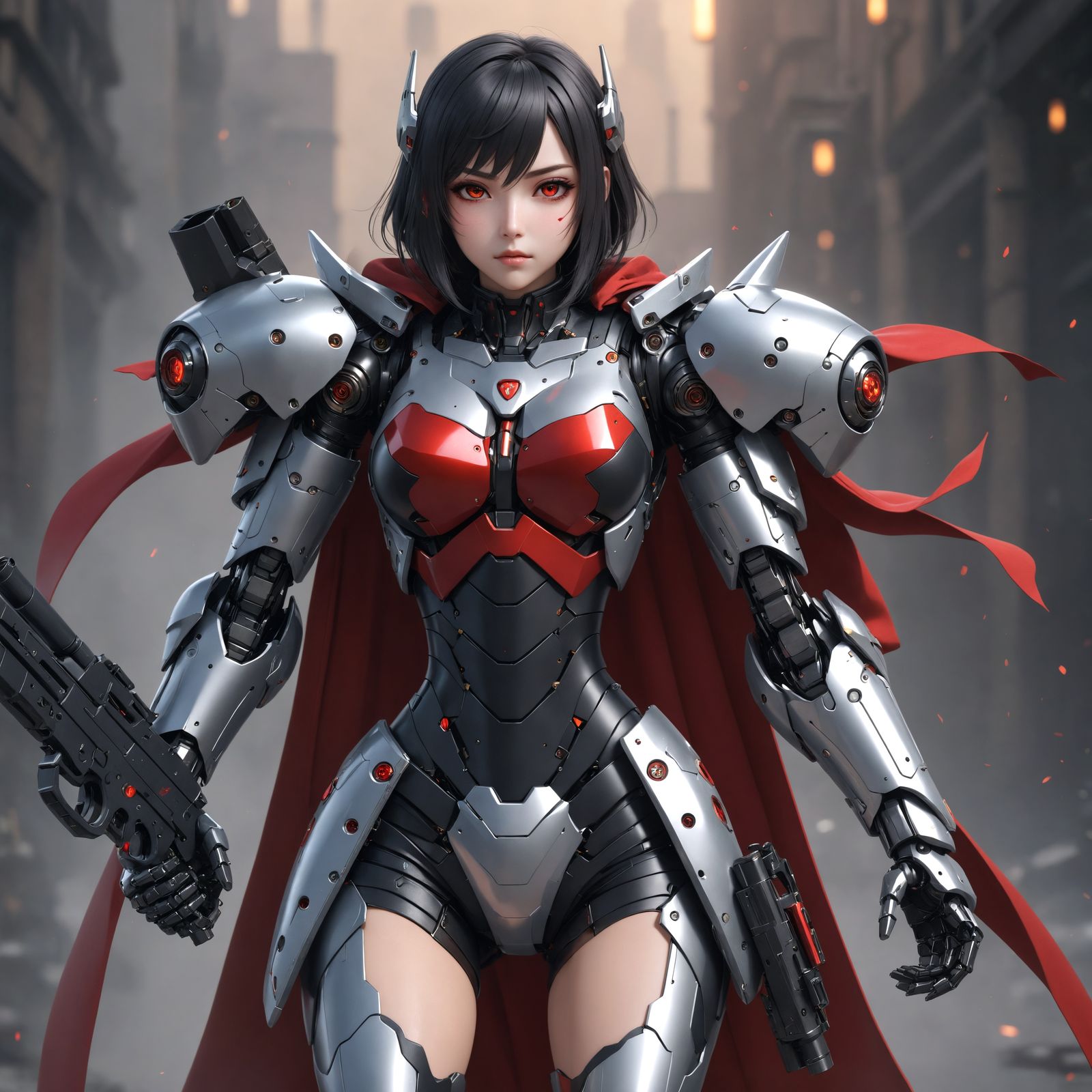 Anime Style Robot Girl with Gun Hand