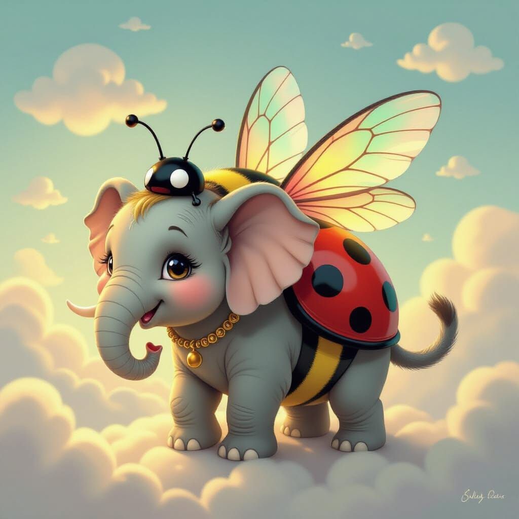 Whimsical Hybrid Creature in Dreamlike Clouds