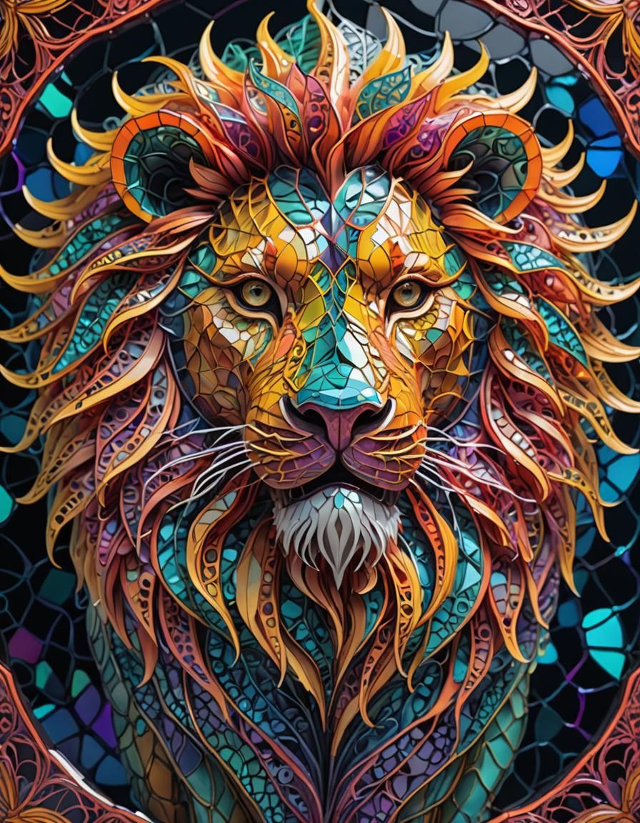 Divine Lion Zentangle in Neon Colors