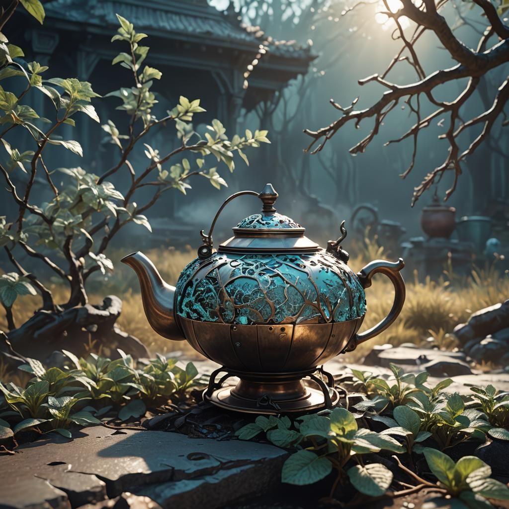 Sci-Fi Bronze Teapot with Mech Details