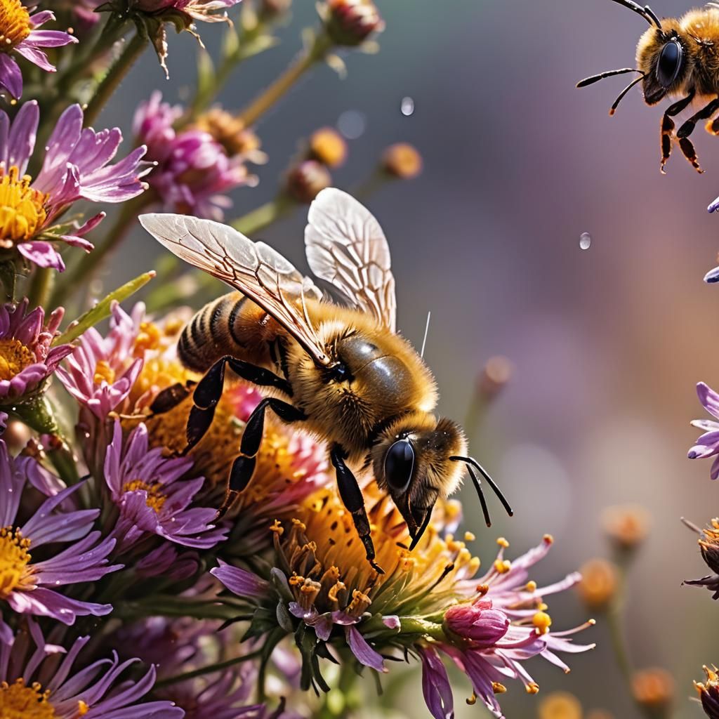 Honey Bee in Flight: Macro Lens Close Up