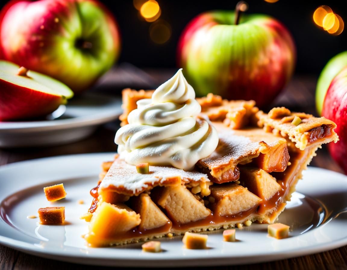 Apple Pie with Whipped Cream, Professional Photography