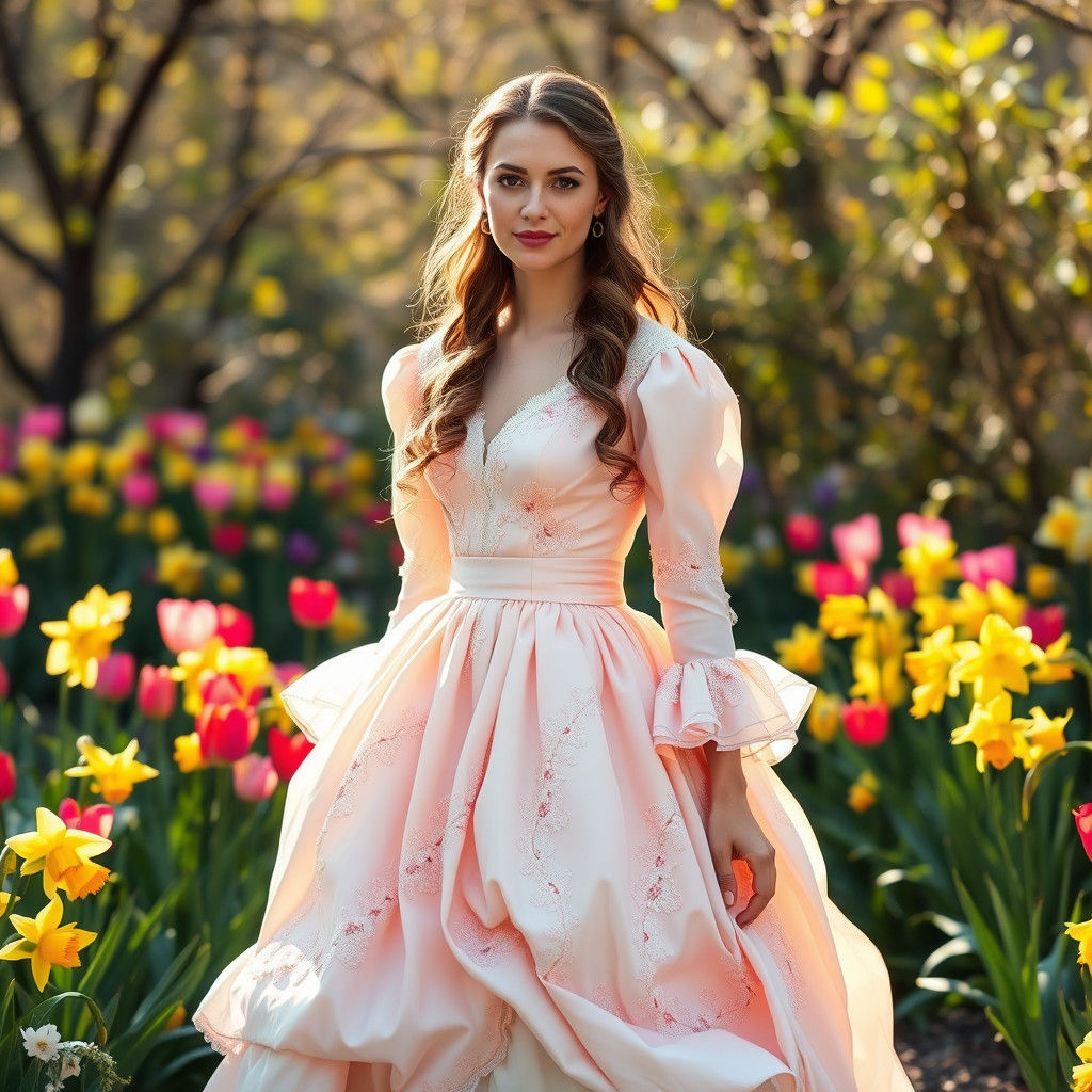 Woman in Taffeta Dress in Garden, Impressionist Style