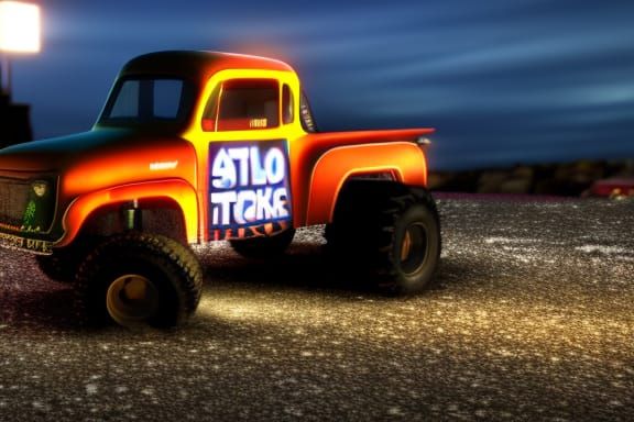 Friendly Monster Truck at Night in Hyperrealism