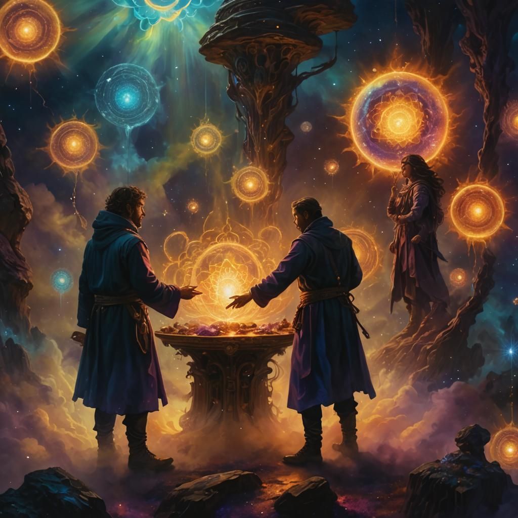 Astral Servitors in Vibrant Cosmic Illustration