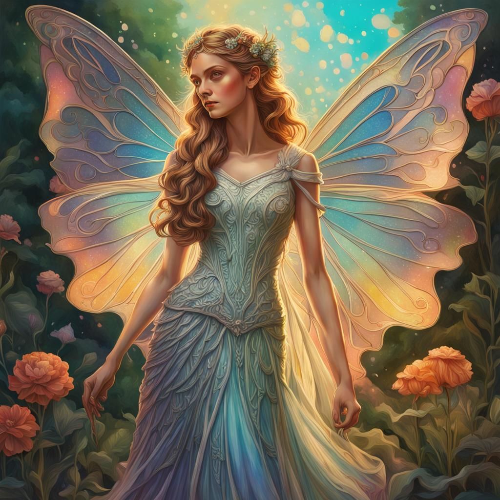 Art Nouveau Fairy in Iridescent Wedding Dress