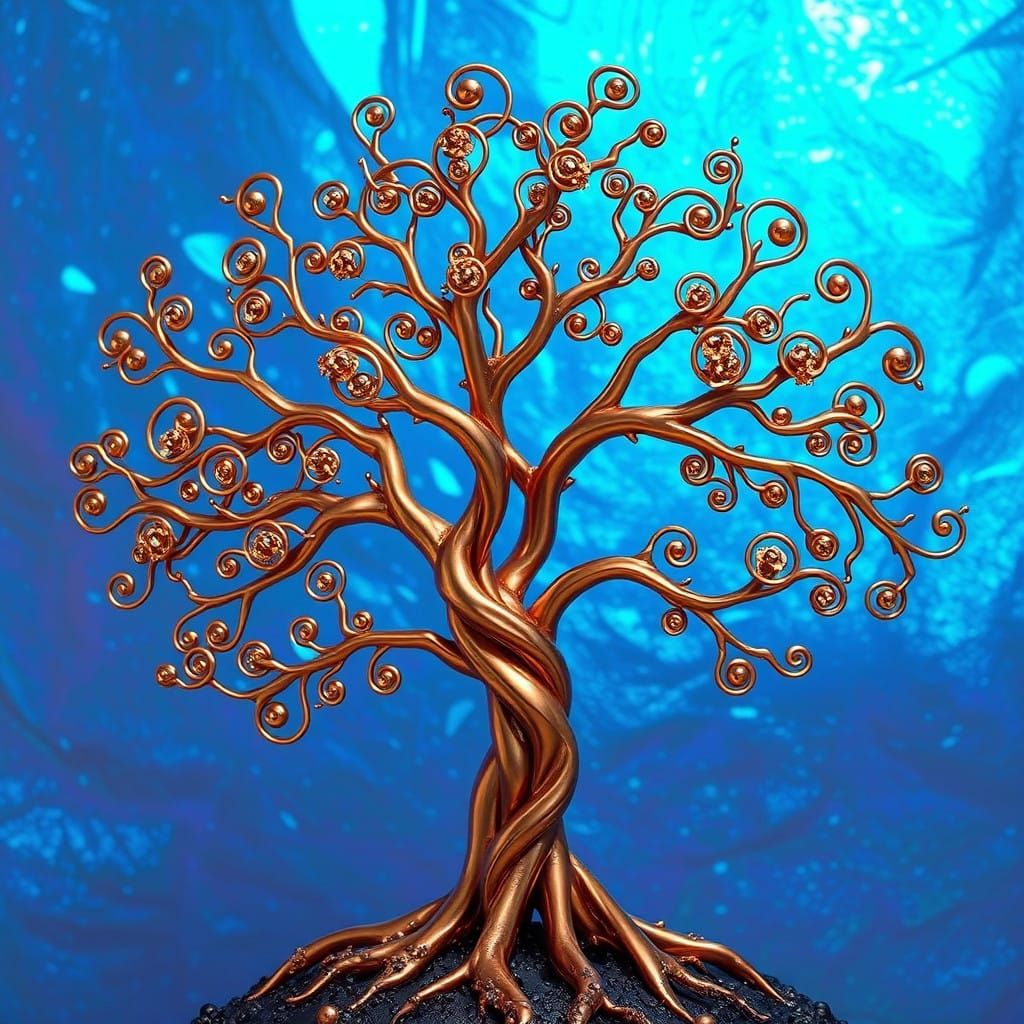Luxurious Copper Tree in Holographic Blue