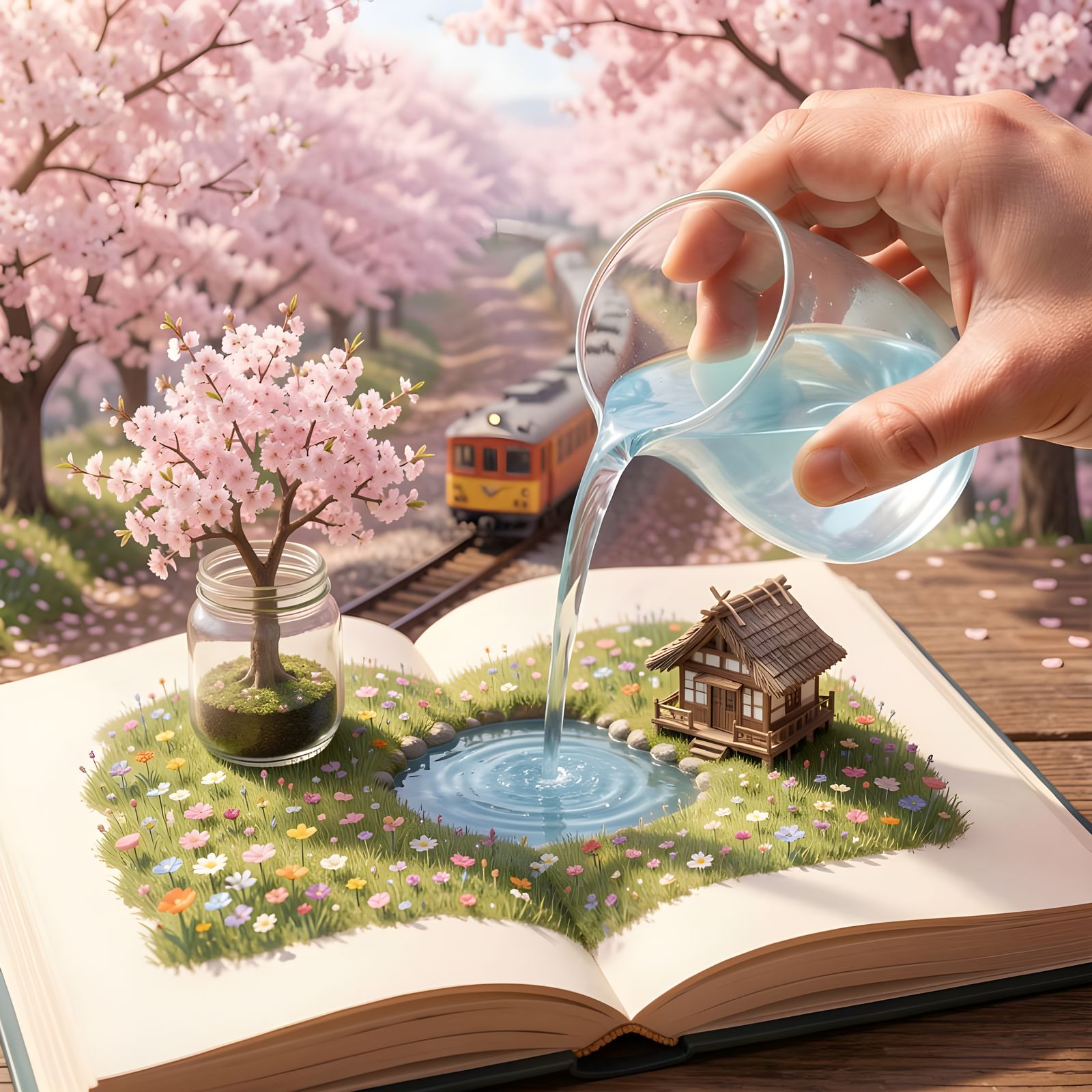 Magical Spring Worlds on Open Book Pages