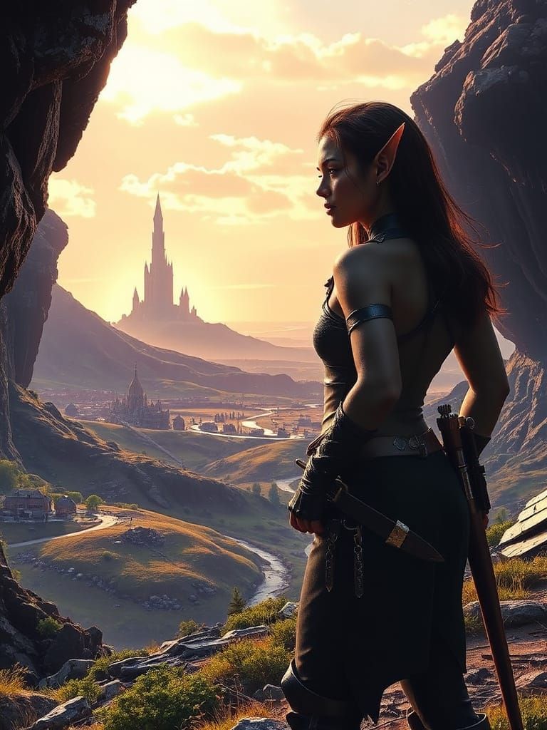 Elf Warrior Gazes Upon Ruined Valley