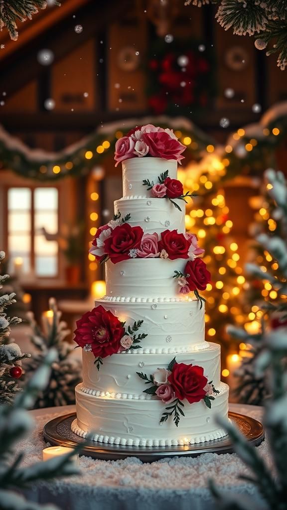 Winter Wedding Cake in Alpine Chalet: Cinematic Style