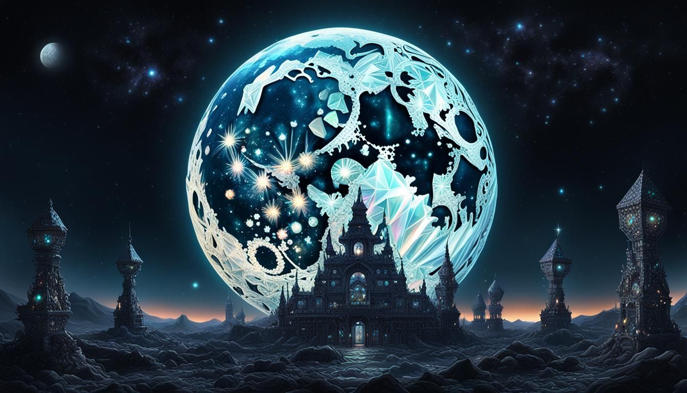 Diamond Moon in Iridescent Hyper-Realism