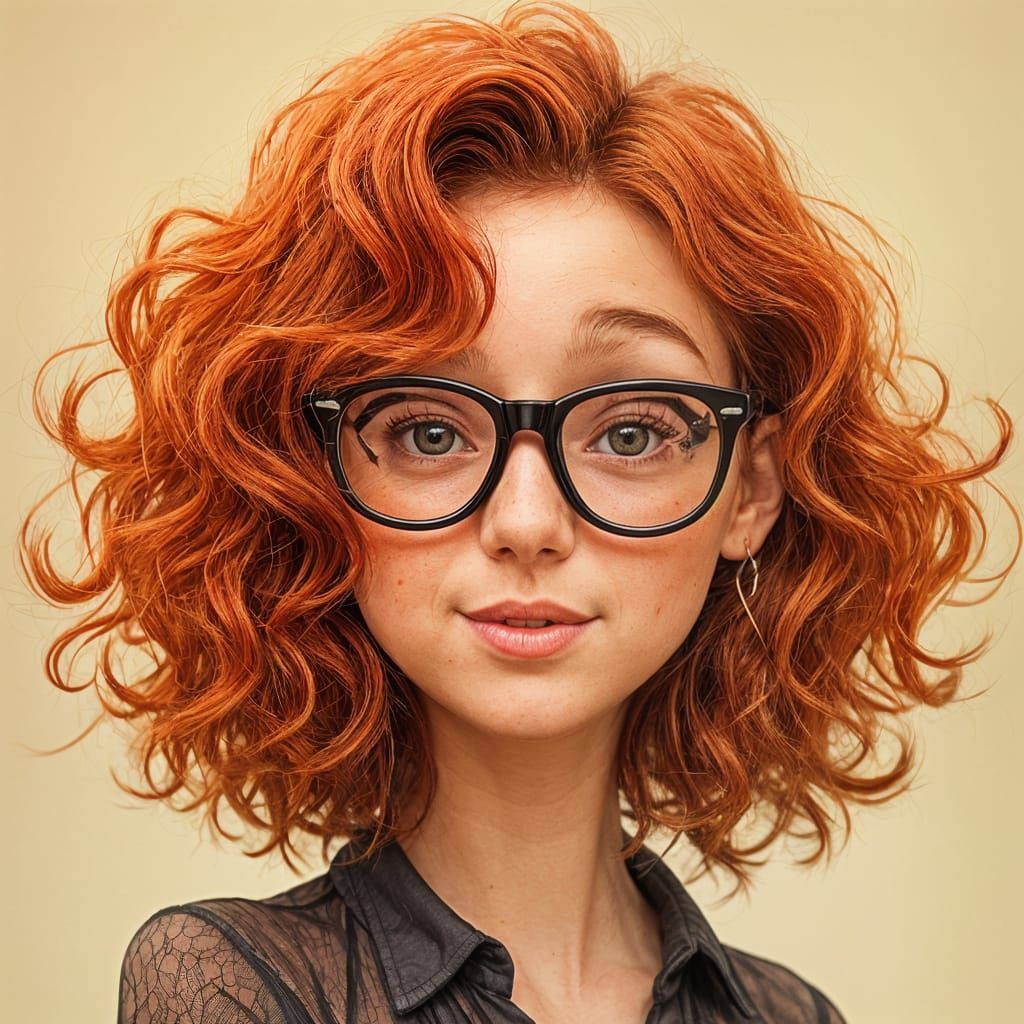 Redhead Girl with Glasses and Freckles