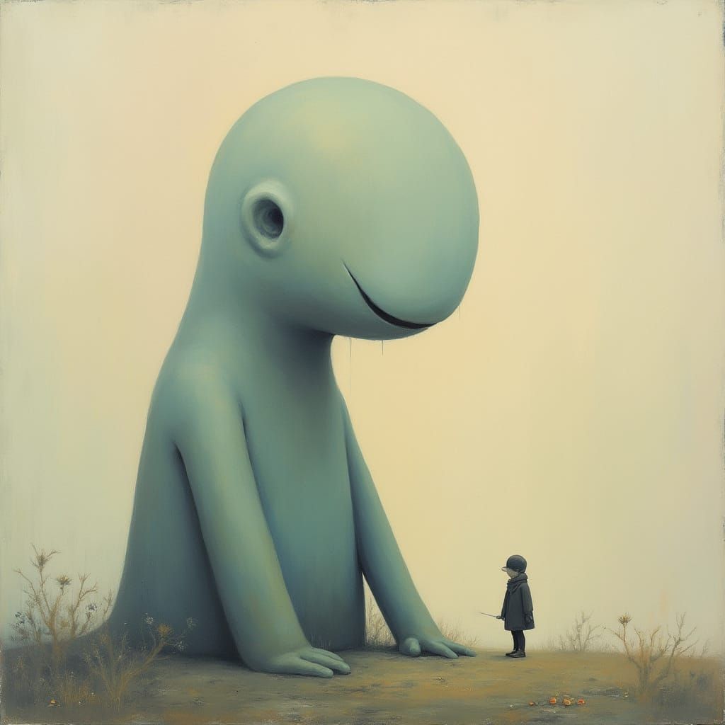 Huge Sigh with Elongated Forms and Dreamlike Background