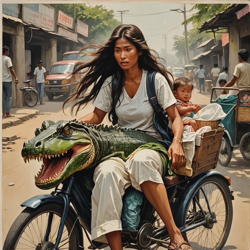 Woman with Crocodile in Rickshaw: 3D Anime Art