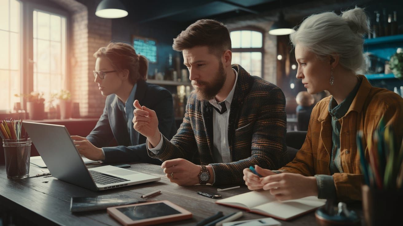 People in Warm-Colored Cosmic Dieselpunk Art