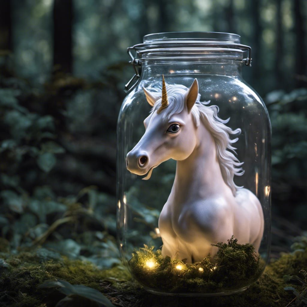 Unicorn in a Jar, Hyperrealistic Fantasy Art