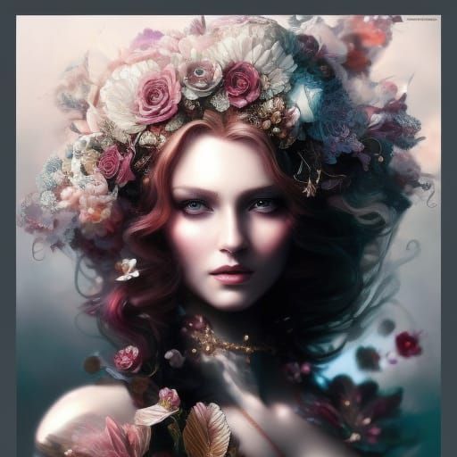 Redhead Woman Portrait with Jewels in Digital Art Style