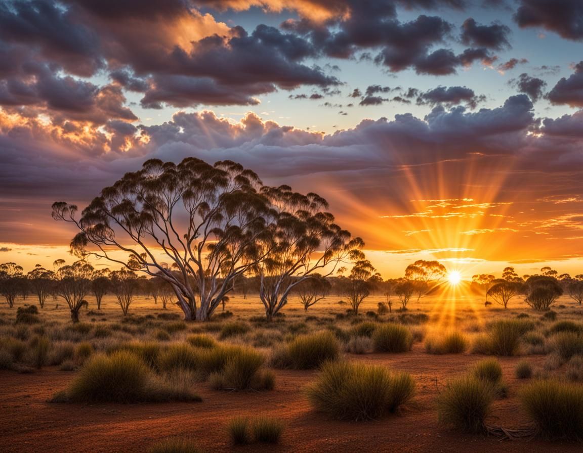Outback Sunrise with Crepuscular Rays