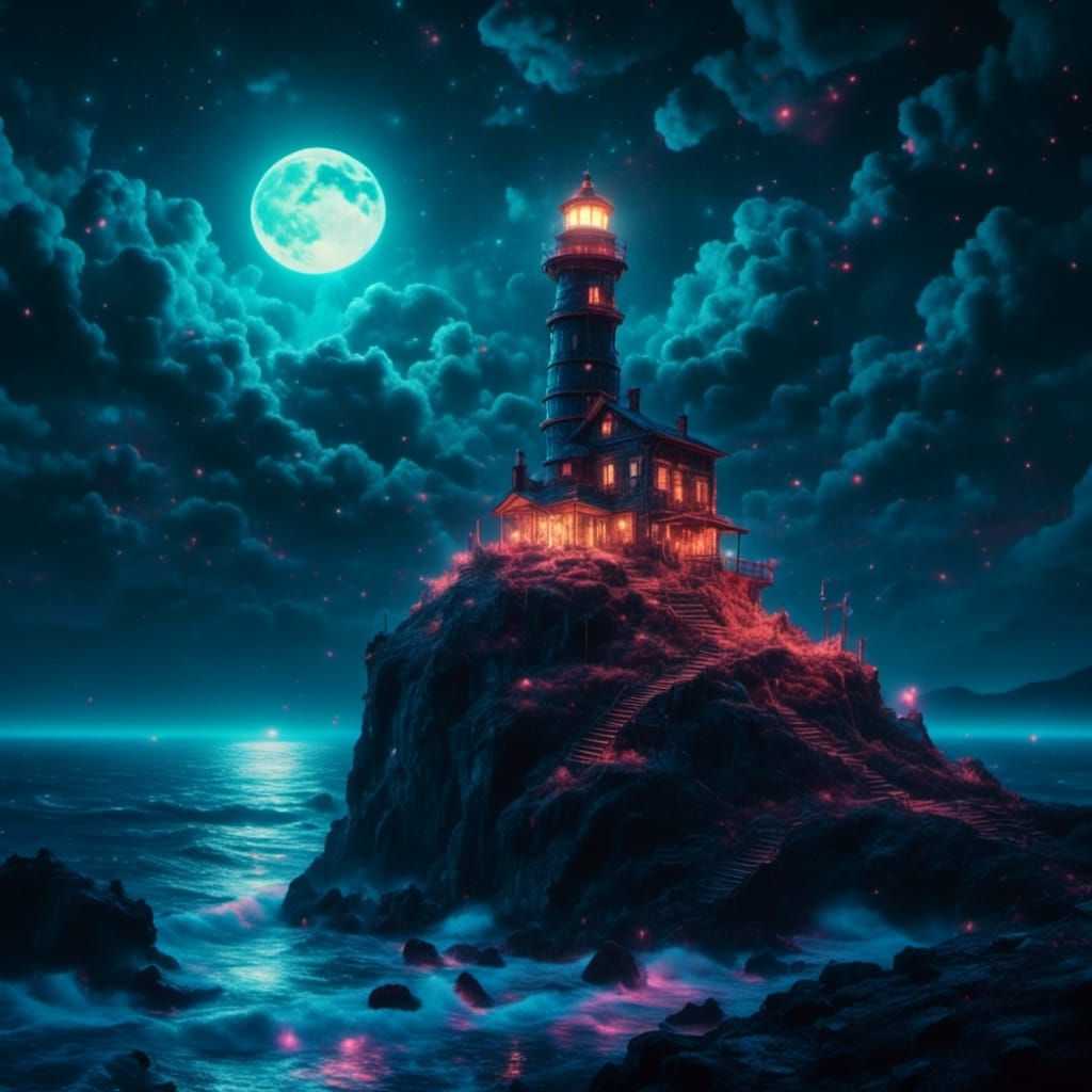 Lighthouse Shines Brightly on a Dark Night