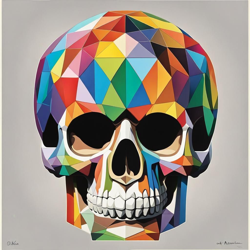 Okuda San Miguel Inspired Skull with Geometric Architecture