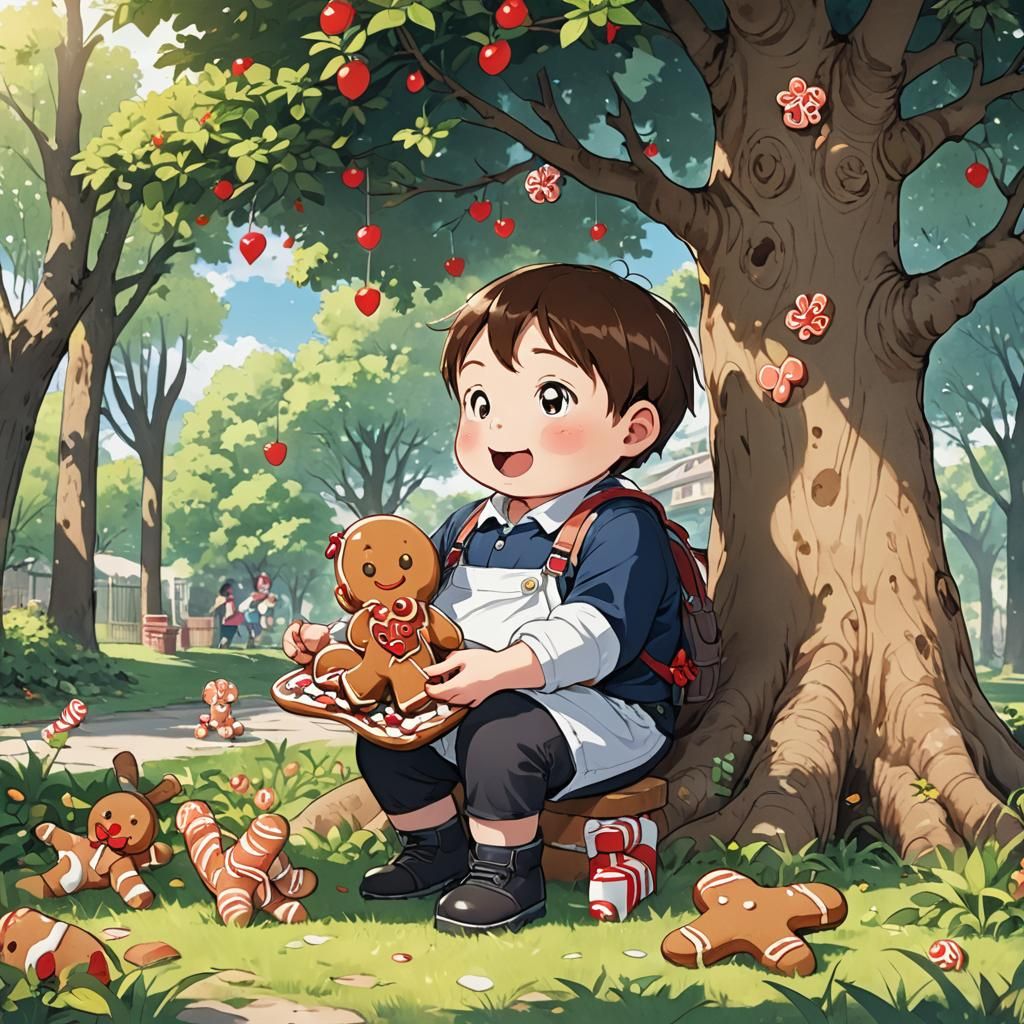 Anime Style: Child Eating Gingerbread Cookie
