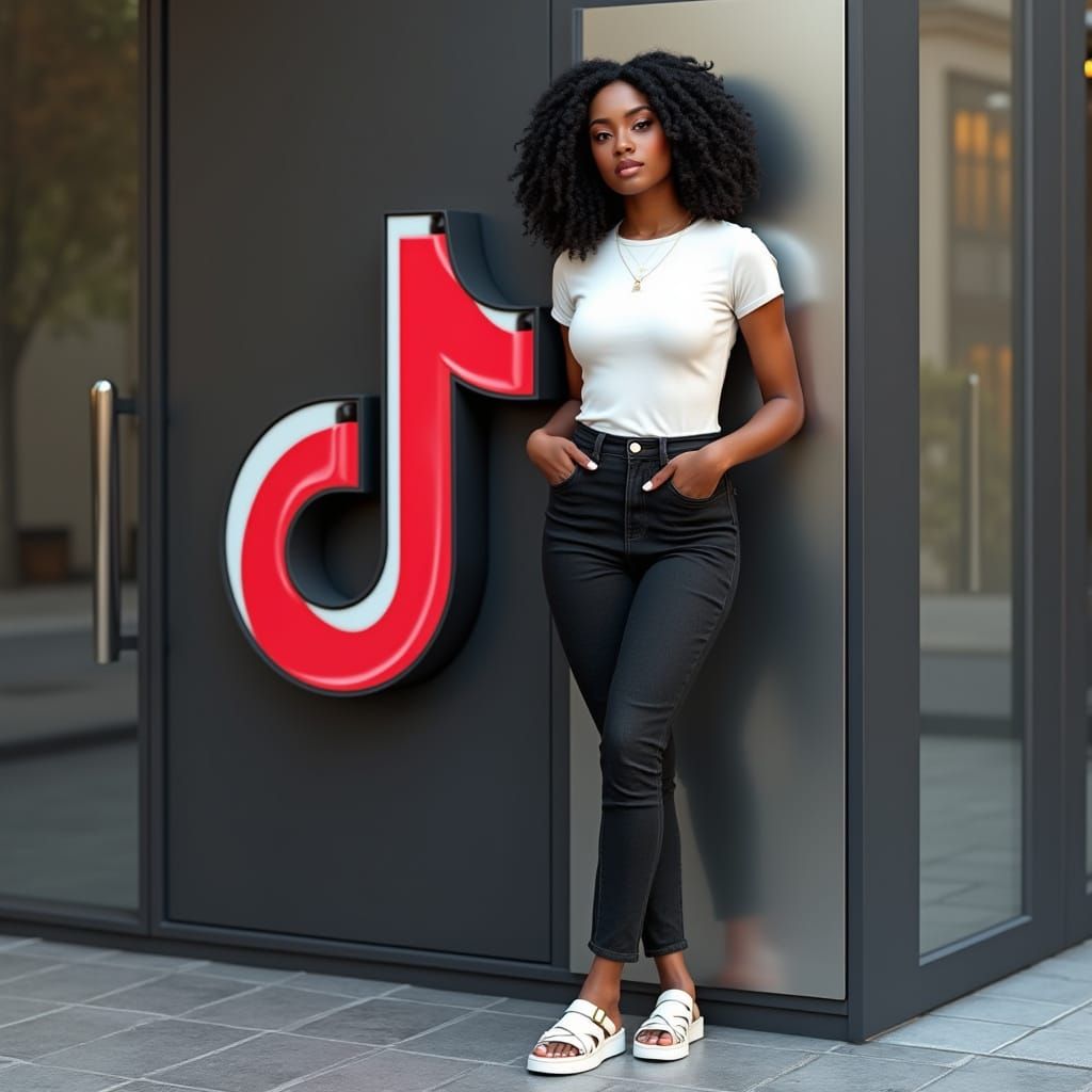 Realistic 3D Image of a Beautiful Woman by TikTok Sign