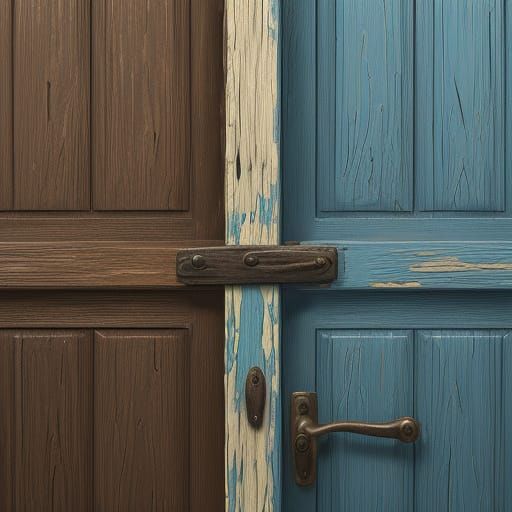 Impasto Gouache Masterpiece of a Worn Wooden Door