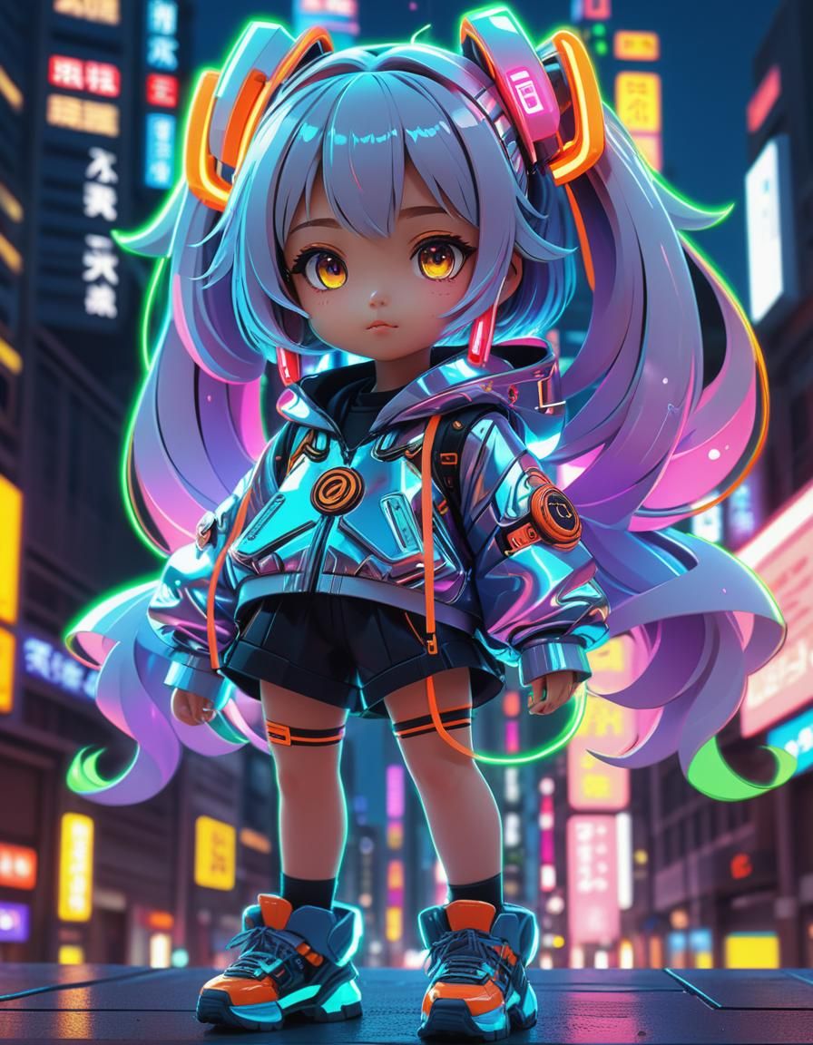 Kawaii Anime Girl in Futuristic Cityscape