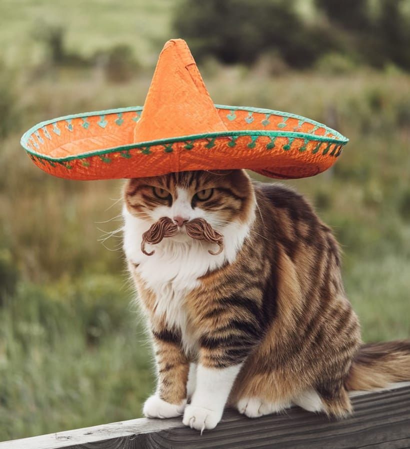 Cat in Sombrero on Fence