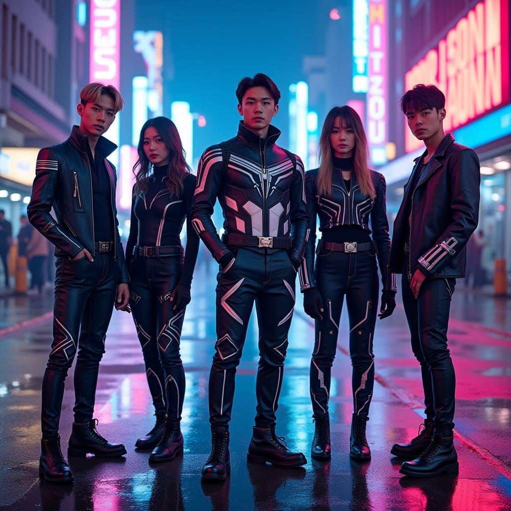 Cyberpunk K-Pop Group in Avengers Costumes with Futuristic J...