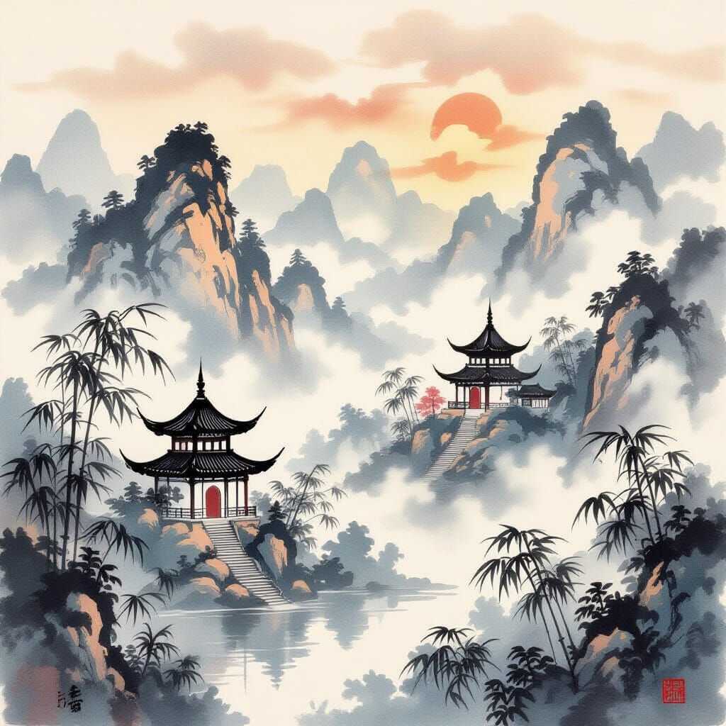 Misty Mountains: A Chinese Landscape Painting