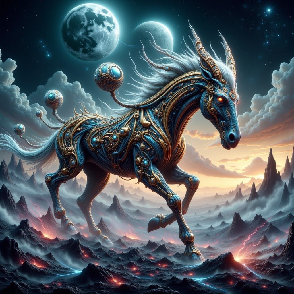 Clockwork Creature in Post-Apocalyptic Landscape