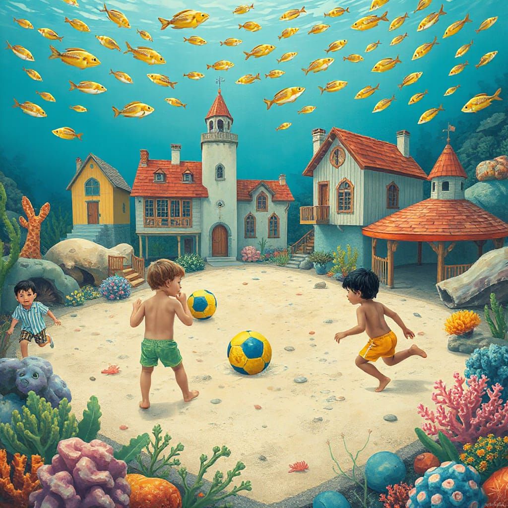 Underwater Playground Scene in Whimsical Style