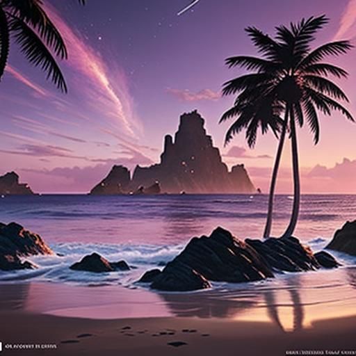 Cute Dog on Beach at Sunset: Fantasy Art