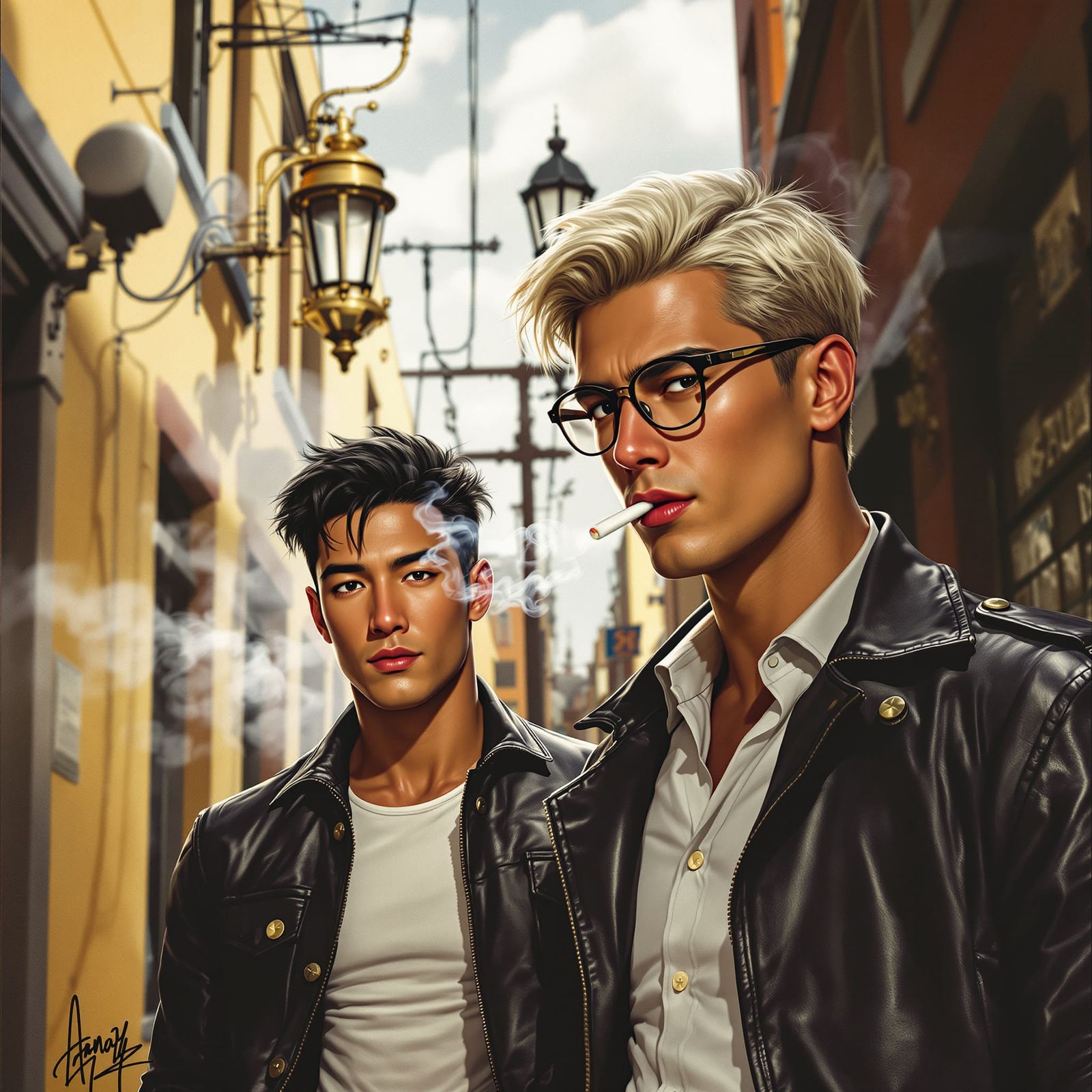 1950s Men Smoking in Alleyway