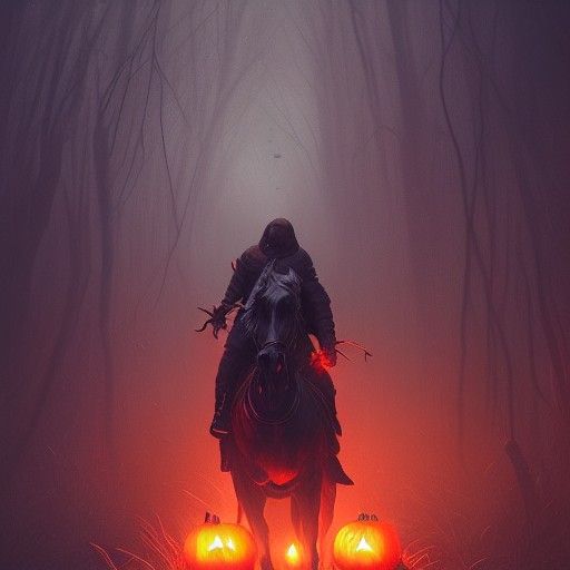 Headless Horseman with Pumpkin Head: Dark Fantasy Art
