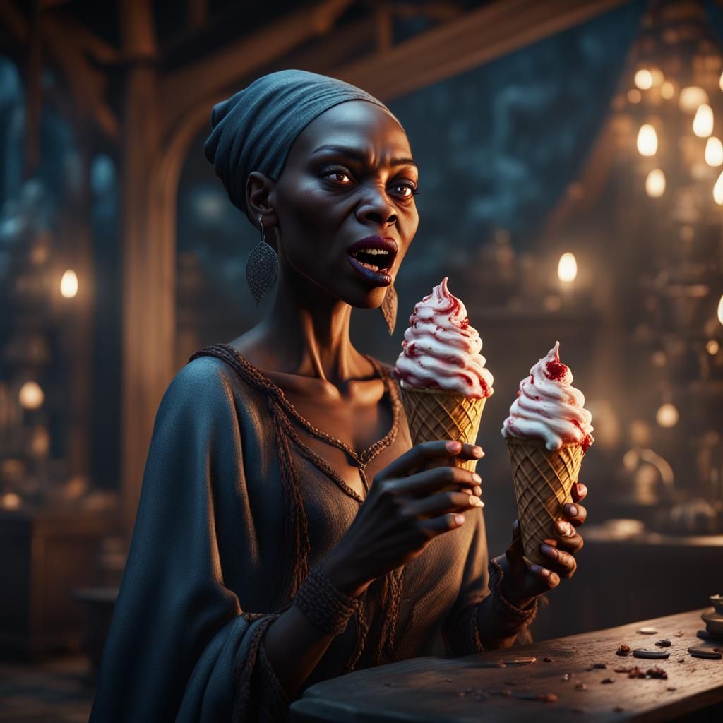 Nosferatu Enjoys Ice Cream: Detailed Fantasy Art