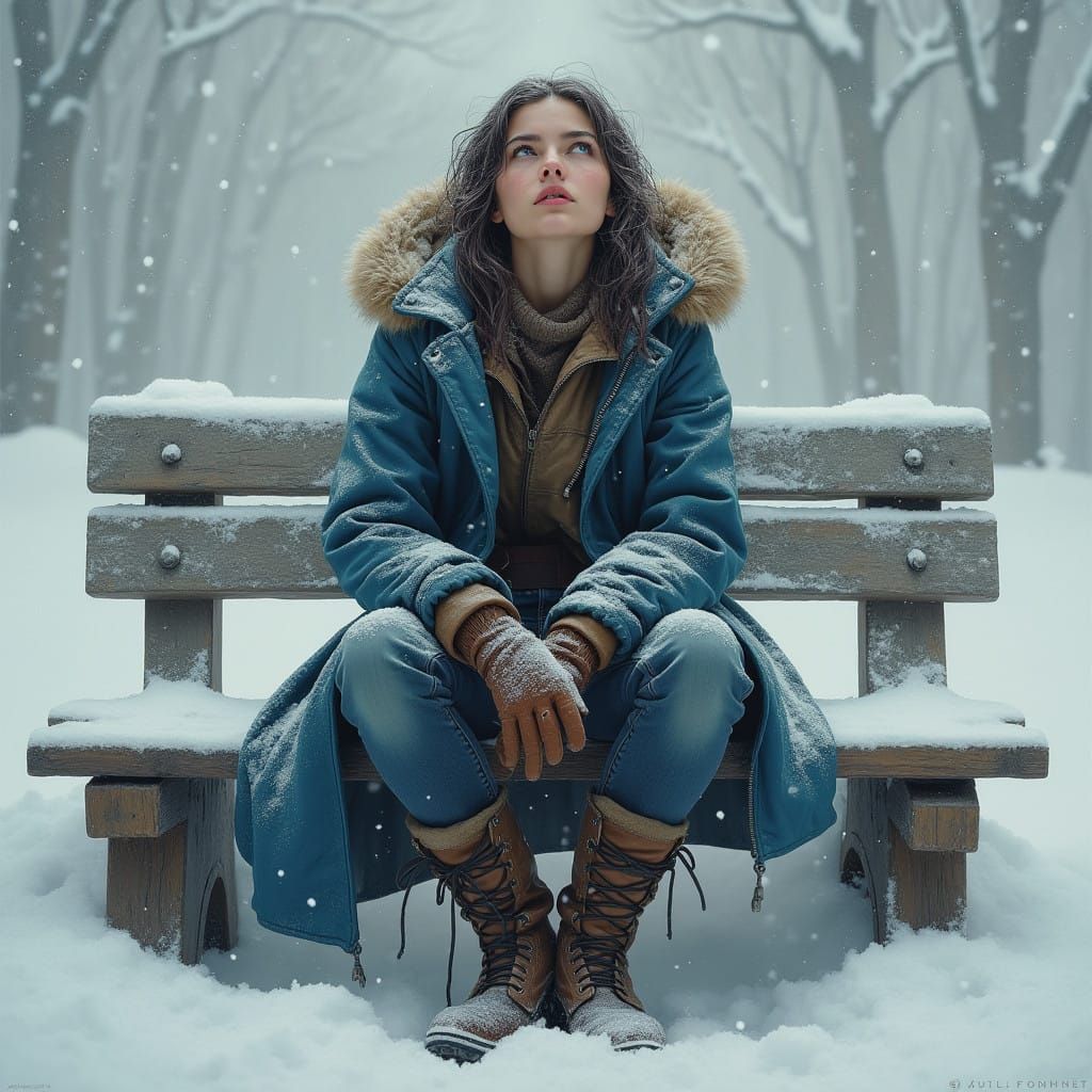 Mysterious Winter Portrait in Realistic Style