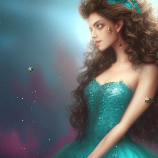 Fantasy Girl in Ballgown, Detailed Matte Painting