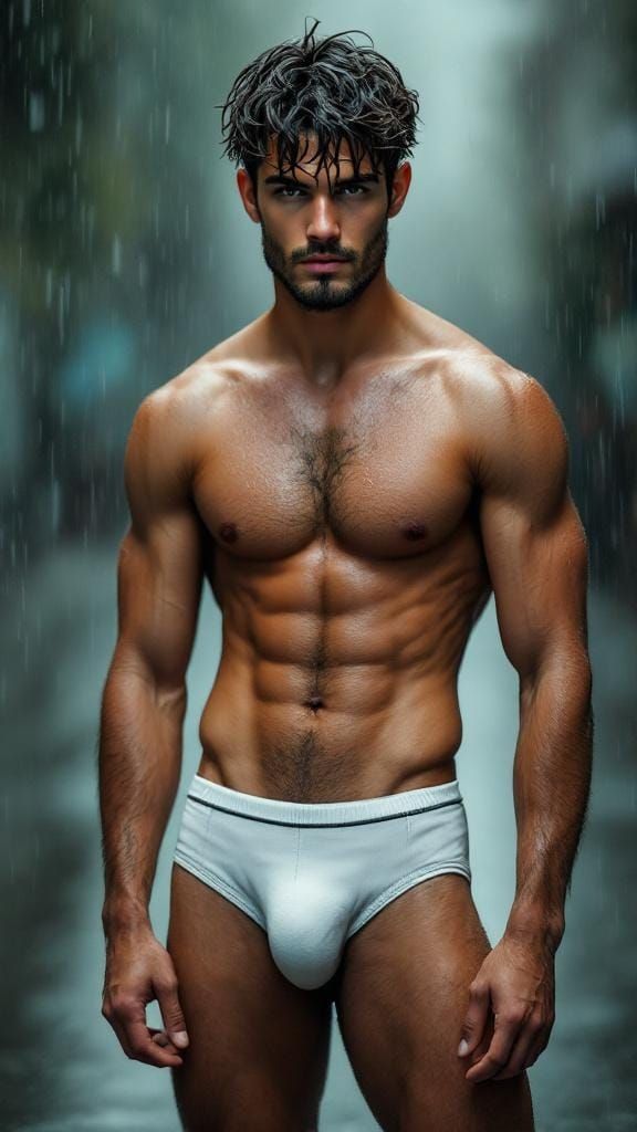 Young Man in Rain: Intense Portrait with Bokeh