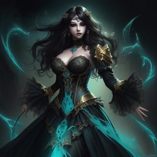 Gothic Mistress in Turquoise Lace: Splash Art