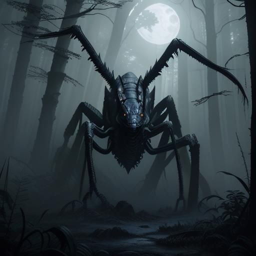 Giant Mantis in Prehistoric Forest: Digital Art