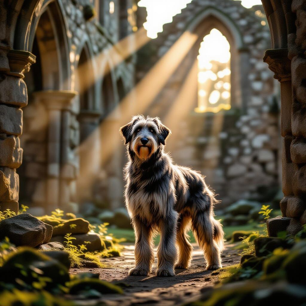 Majestic Irish Wolfhound in Ancient Celtic Monastery Ruins