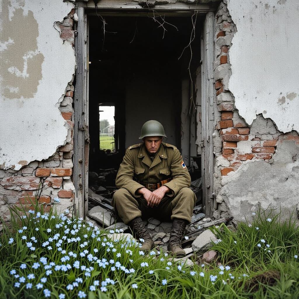 Dresden Aftermath: Soldier Amidst Ruins