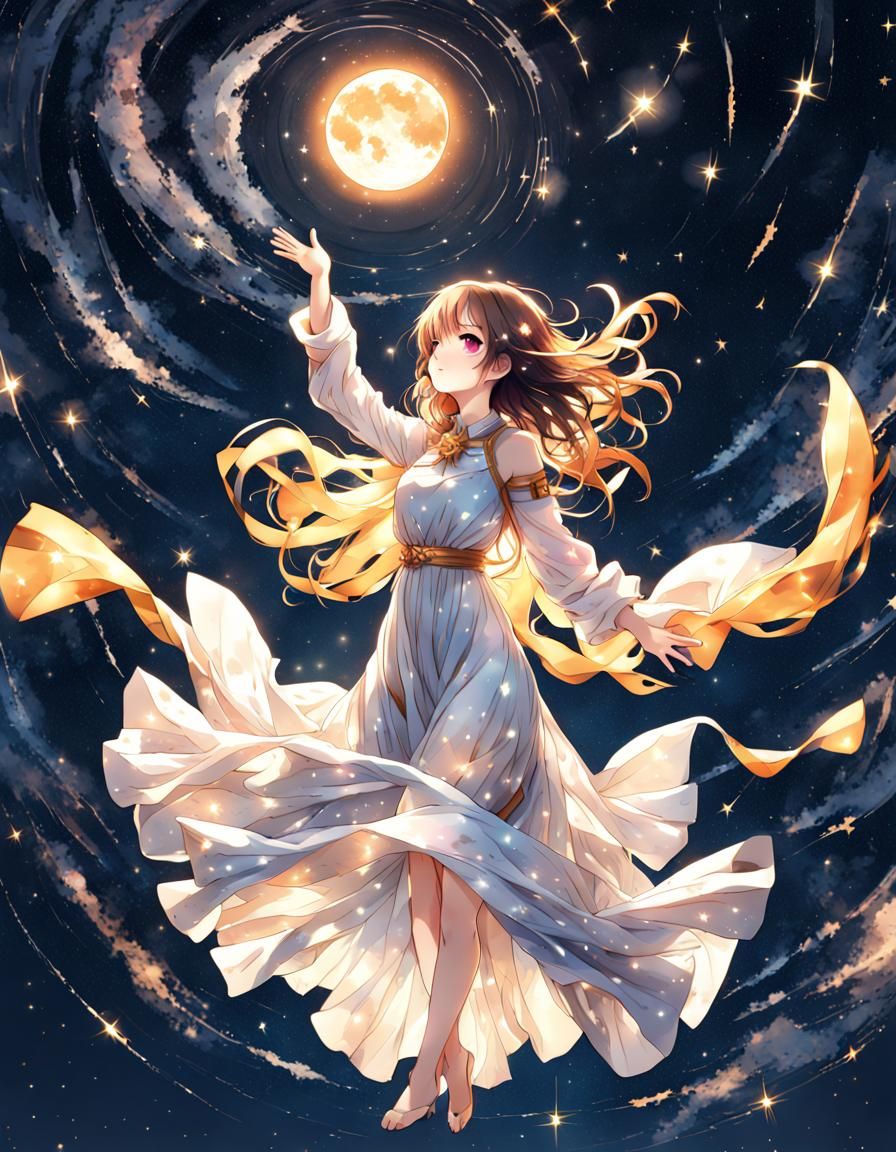 Anime Sun Woman Reaching for the Moon