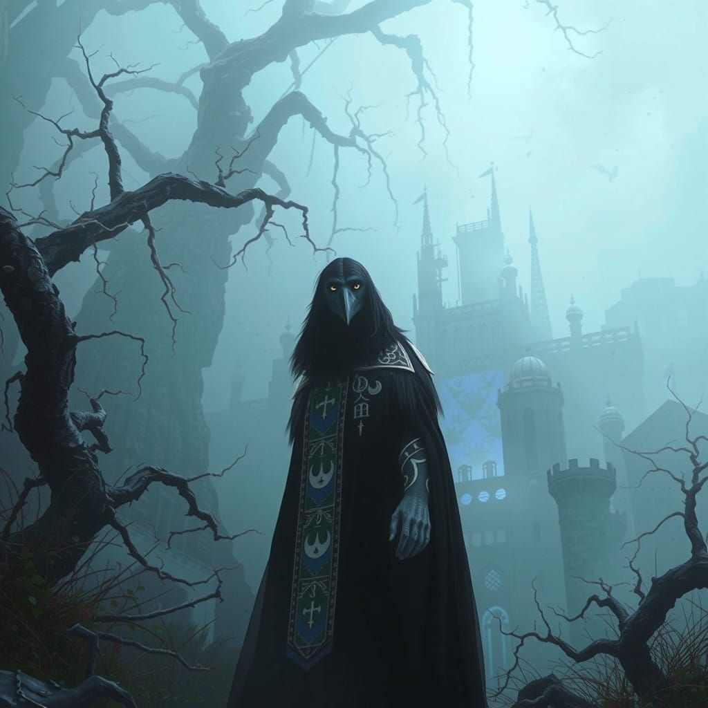 Regal Raven Meets Dark Overlord in Haunting Twilight Realm